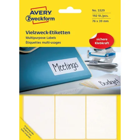 Avery Zweckform 3329 Vielzweck Etiketten 76 x 39 mm, 32 Bogen/192 Etiketten, weiß