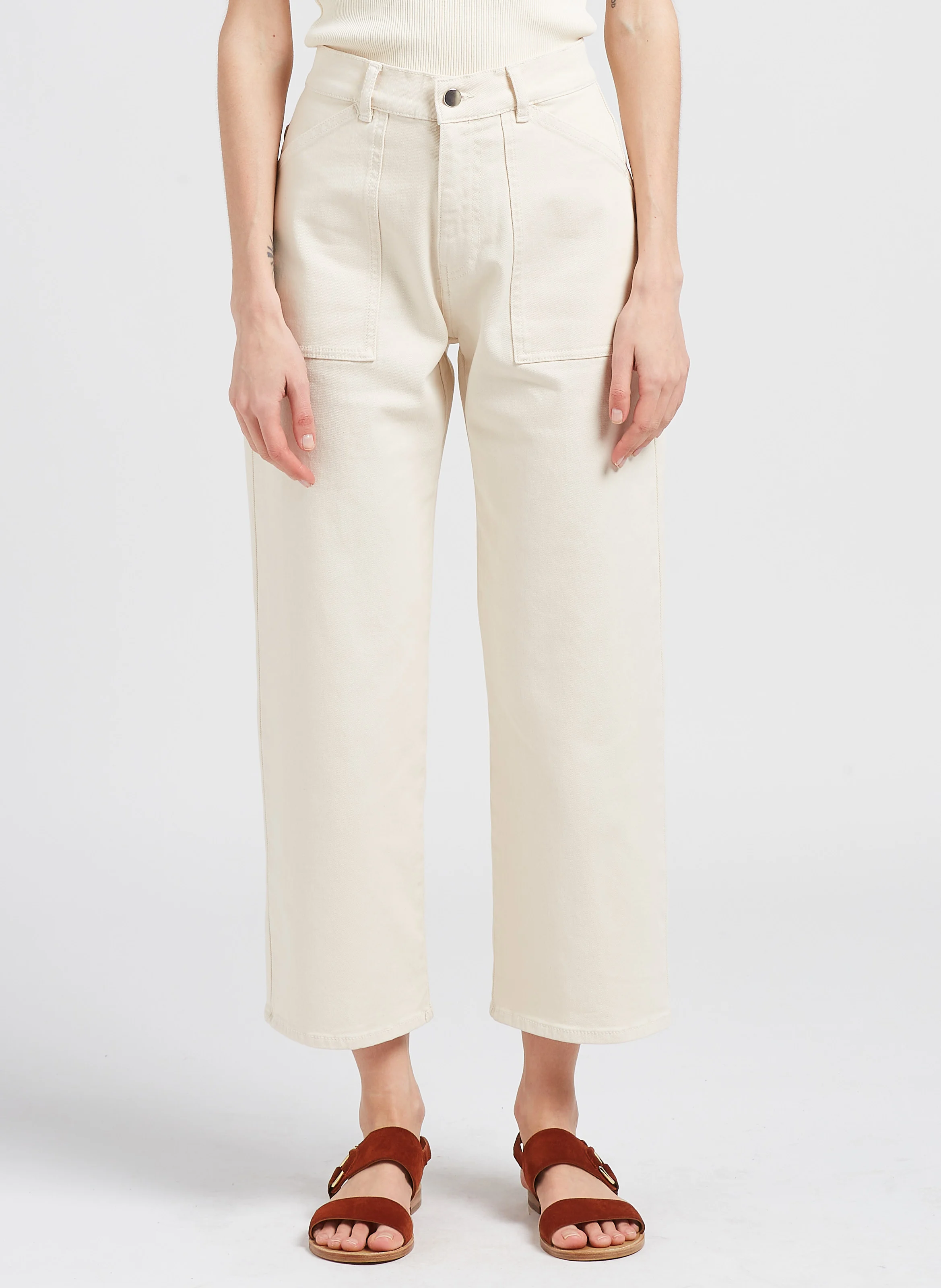 EDDY - Jean cropped en coton stretch| Blanc