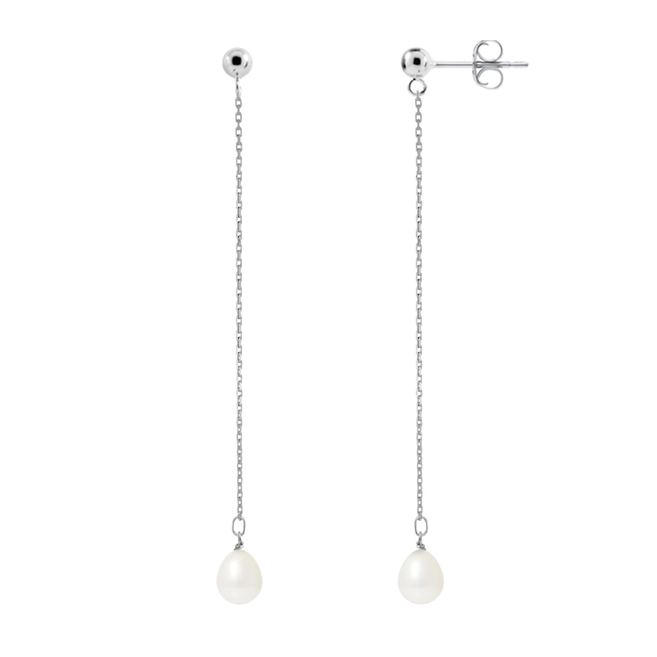 Mitzuko Boucles d'oreilles pendantes Argent rhodié Perles d'Eau Douce blanches