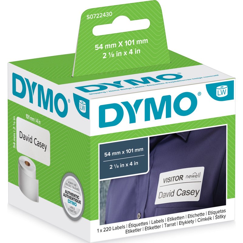 Pack 6 rouleaux d'étiquettes expédition/badge 54 x 101 mm Dymo - Rouleaux de 220 étiquettes