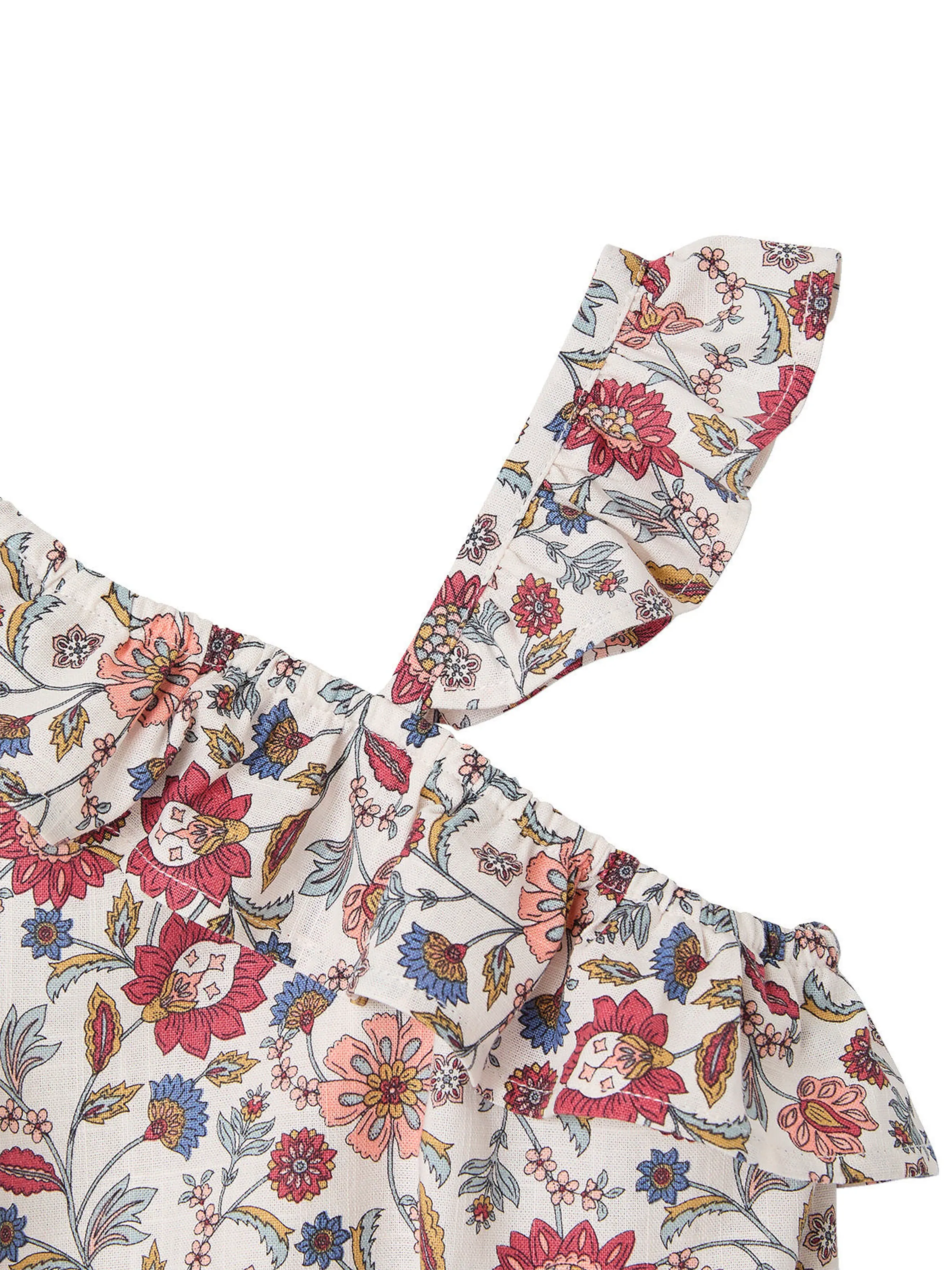 Vertbaudet Asymmetrische Mädchen Volantbluse mit Blumenprint wollweiß