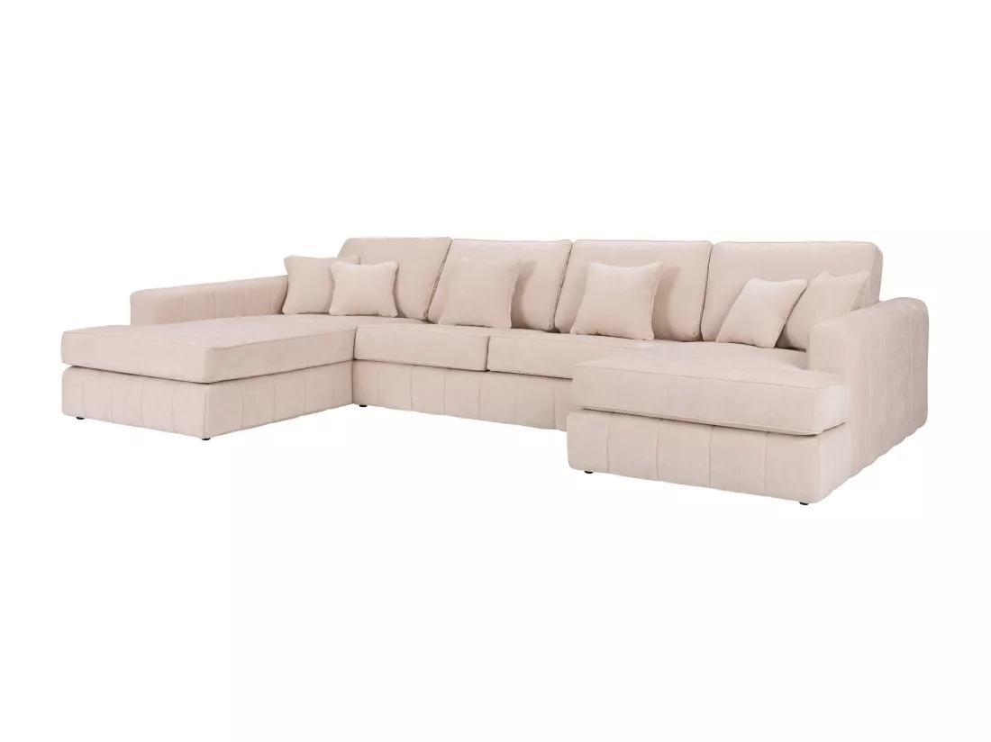 Grand canapé d'angle gauche panoramique en tissu beige BERGOTA