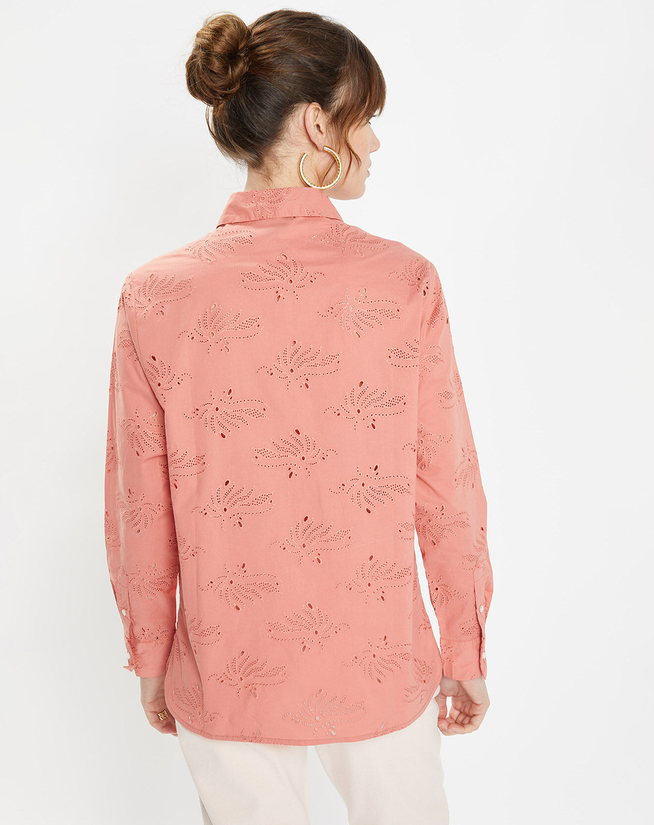Galeries Lafayette Chemise Ebrizia brodée ajourée bois de rose