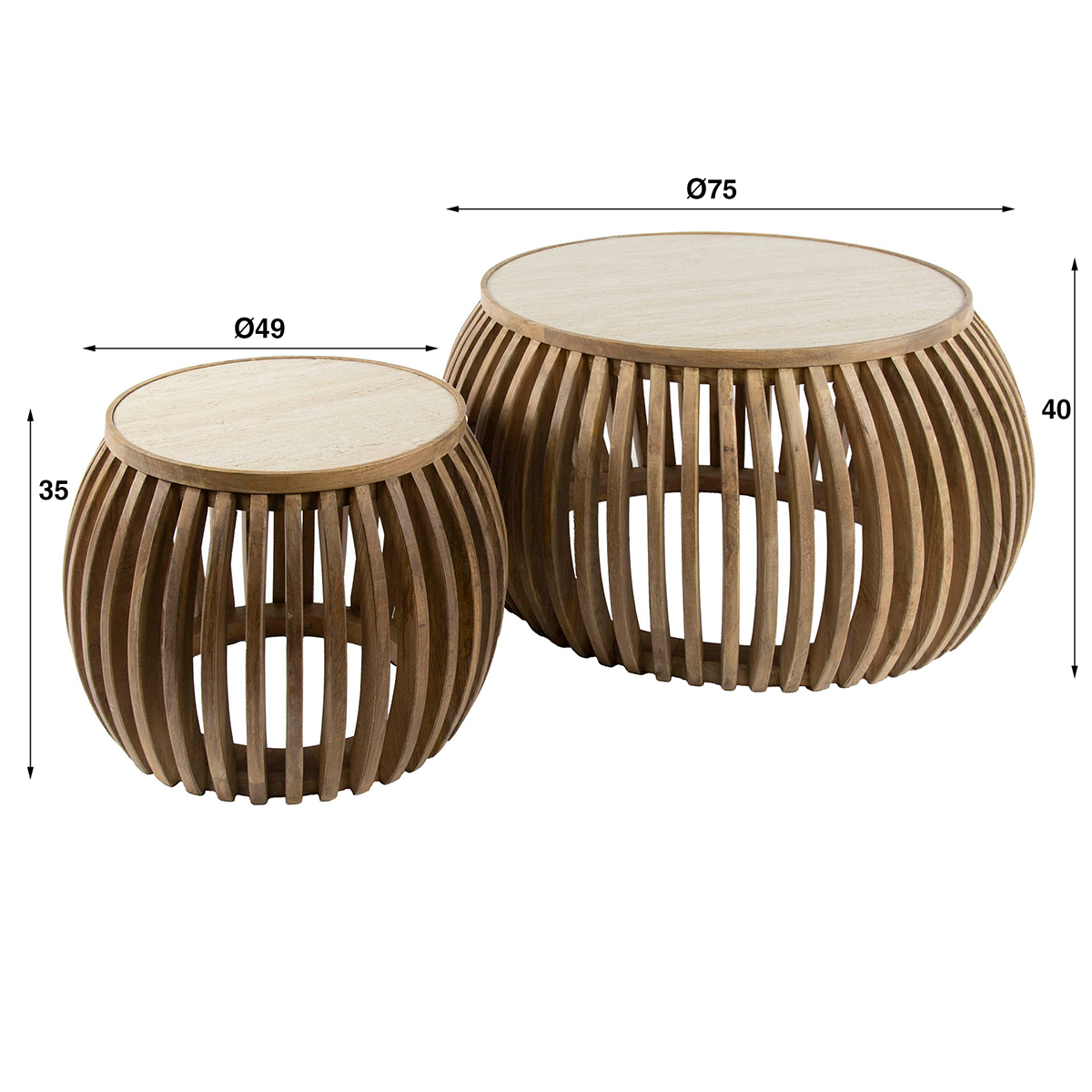 Salontafel Limestone set van 2