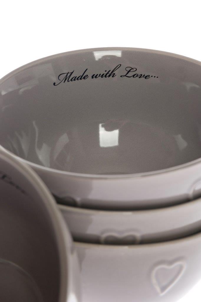 4-teiliges Schalenset MADE WITH LOVE - grau - Porzellan