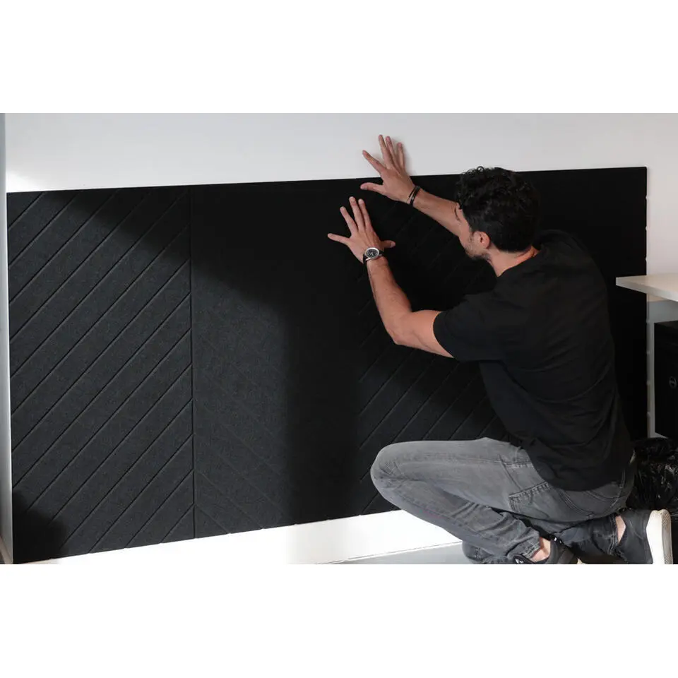 Akoestisch wandpaneel PET-vilt - 100x100cm - Visgraat motief Zwart