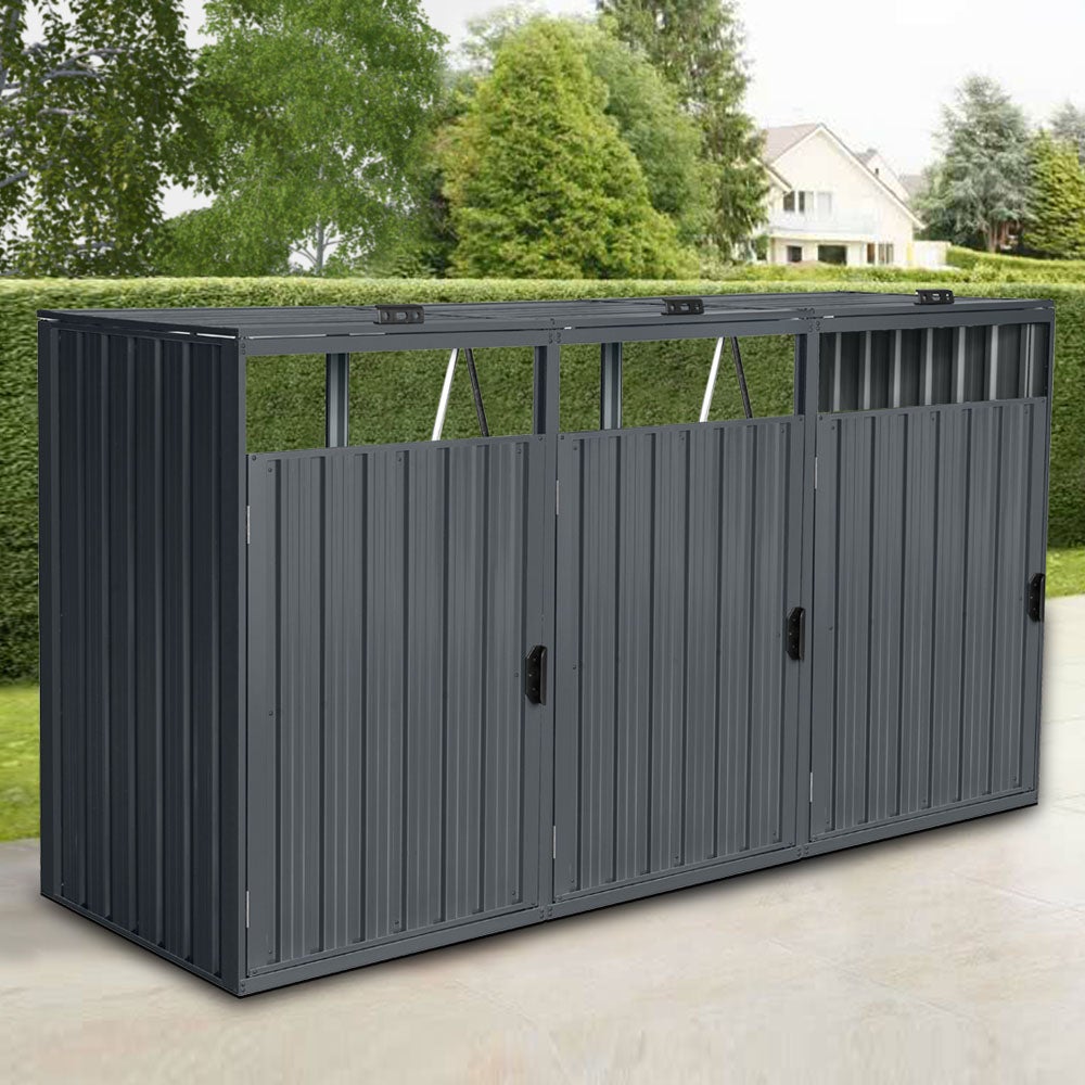 Home Deluxe - CUBO Bin Opbergkast - Ruimte voor 3 x 240 liter bakken, Kleur: Antraciet, Weerbestendig, Inclusief slot en sleutel | Bin Opbergkast, Tuinbox