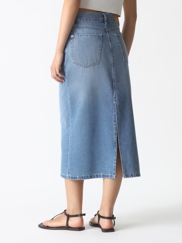Saia midi jeans - Azul índigo claro