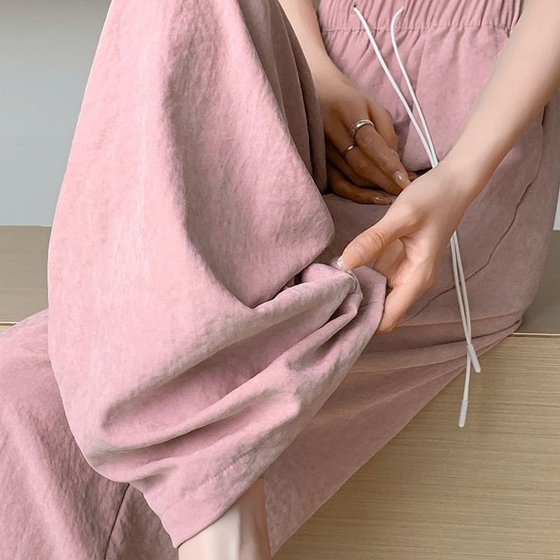evanesce - High Rise Plain Drawstring Wide Leg Sweatpants