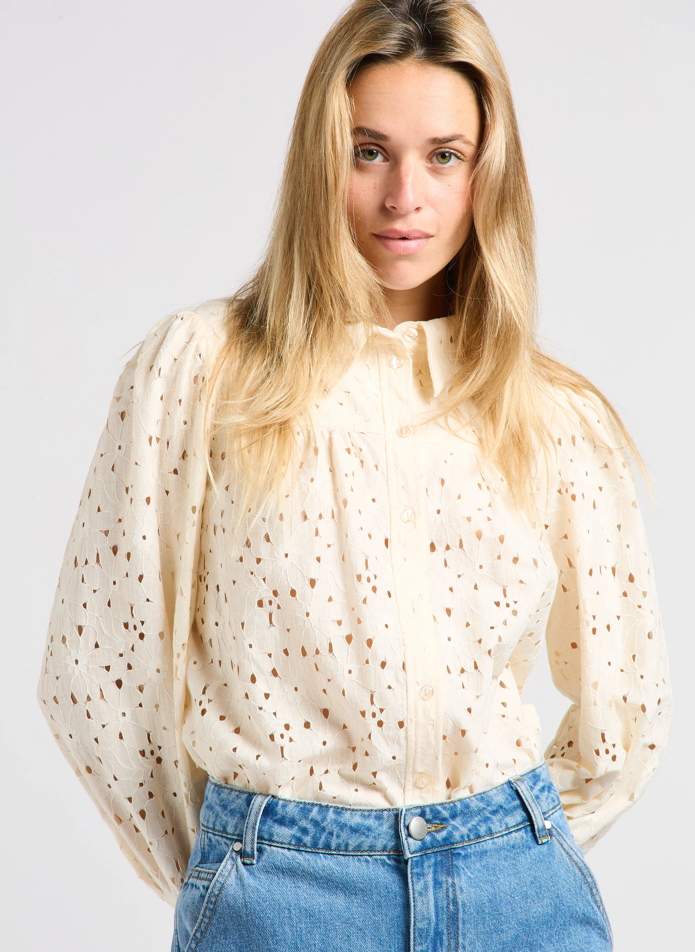 LOVELY - Chemise droite ajourée| Blanc