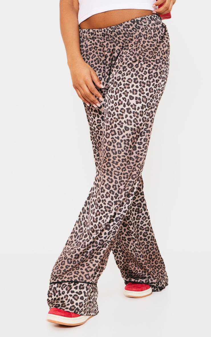 Léopard Pantalon Large En Satin Imprimé