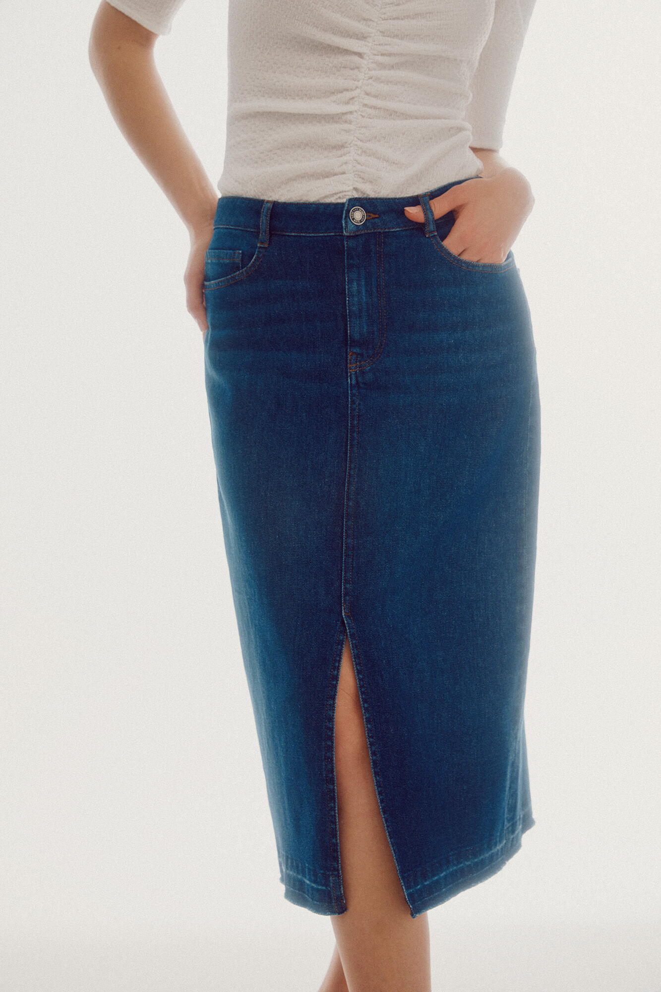 Saia jeans longa - Azul