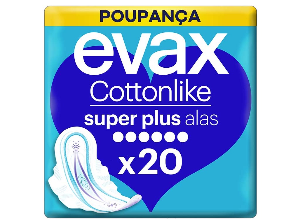 PENSOS HIGIÉNICOS COTTONLIKE SUPER PLUS COM ABAS EVAX 20 UN