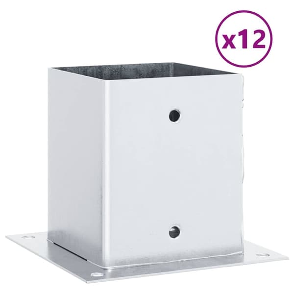 vidaXL Stolpebunner firkantet 12 stk sølv 121x121 mm galvanisert stål