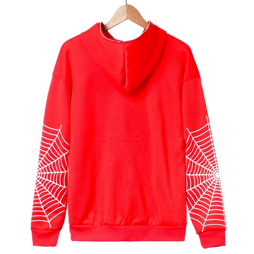 Sensarra - Hoodie met rits en spinnenwebprint