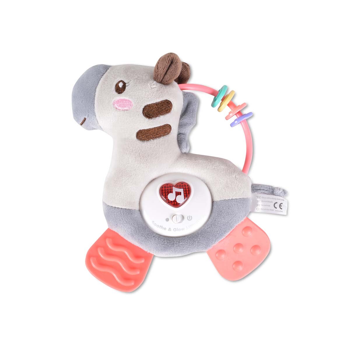 Moni Musik Plüschtier Zebra SL88007, Beißring, Greifling, Melodien, Lichter grau