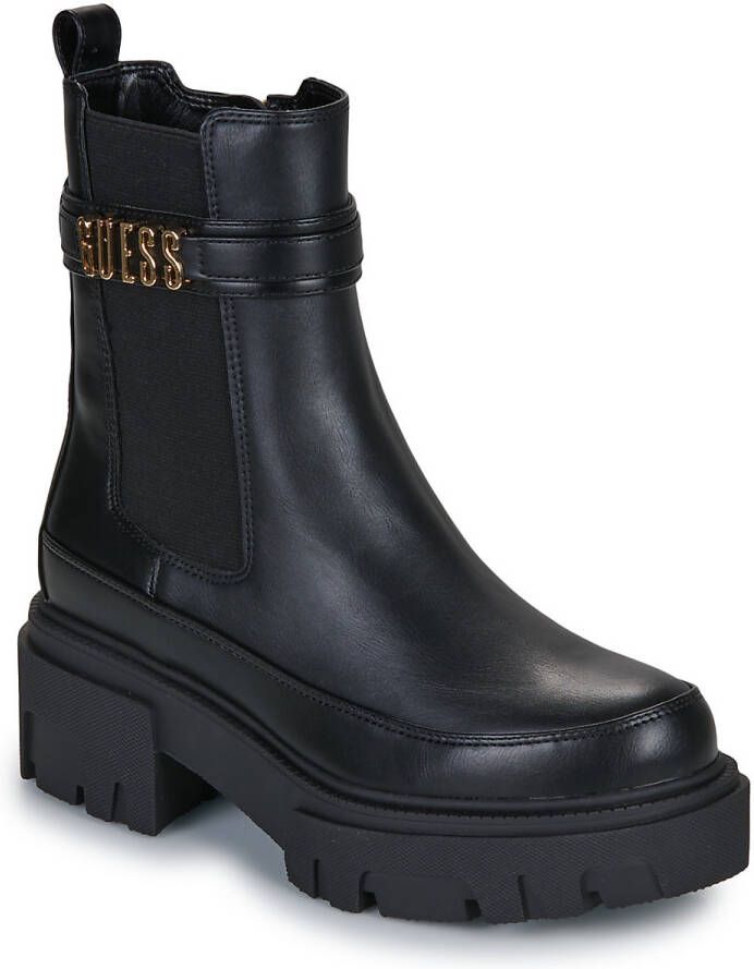 Guess PU Leren Laarzen Noir Tons Ronde Neus Sleehak Black Dames