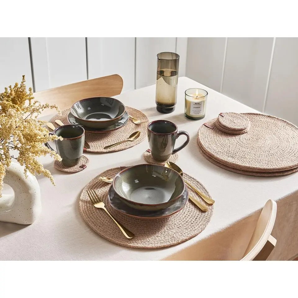 BUSHMINT - Set van 12 placemats en onderzetters - Natuurlijk - Jute
