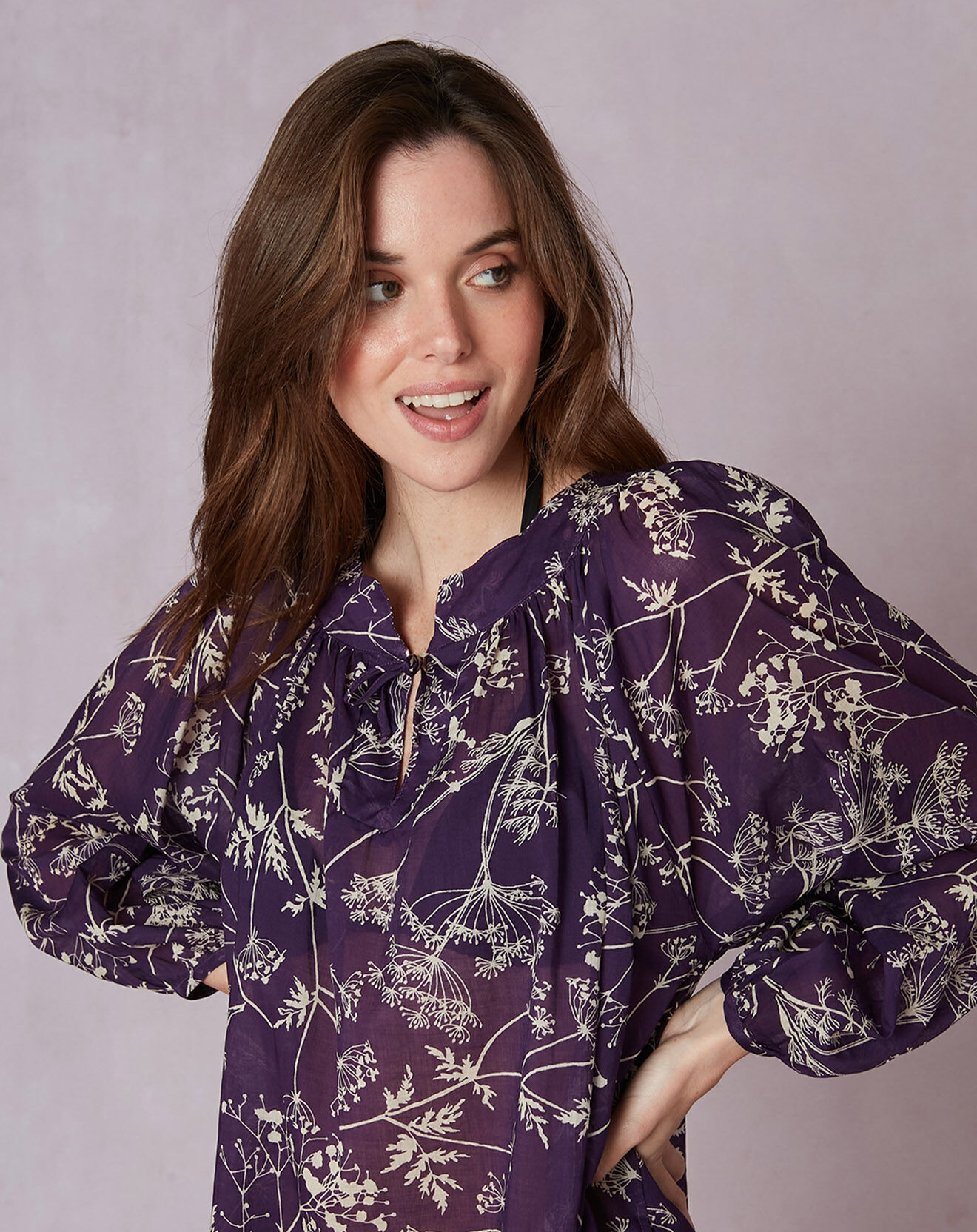 Le Chat Kaftan 100% Voile de Coton Casamance violet/blanc