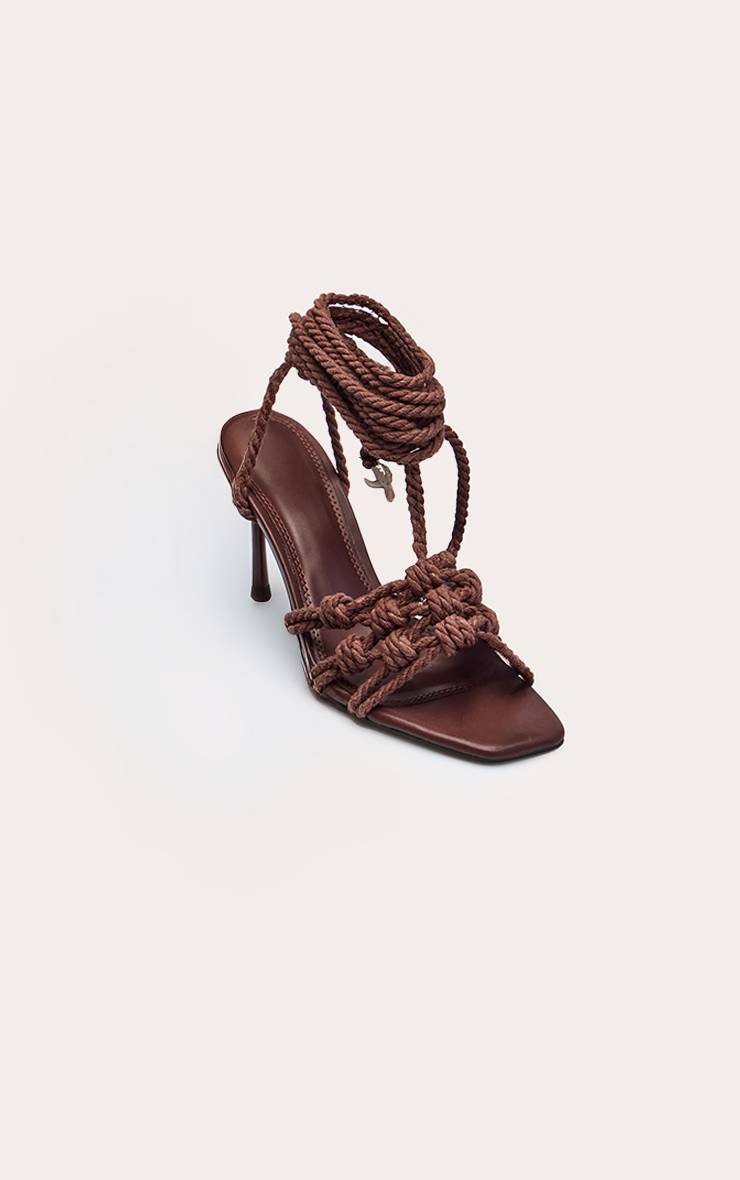Chocolat Sandales À Talons Tressées En Corde