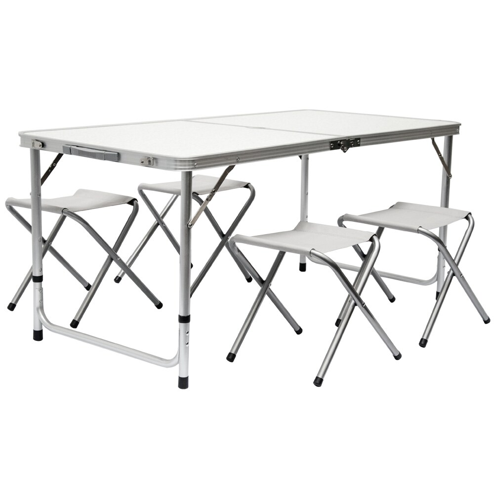 Klappbarer höhenverstellbarer Campingtisch 120x60x70cm inkl. 4 Falthocker Campingtischset Kofferform