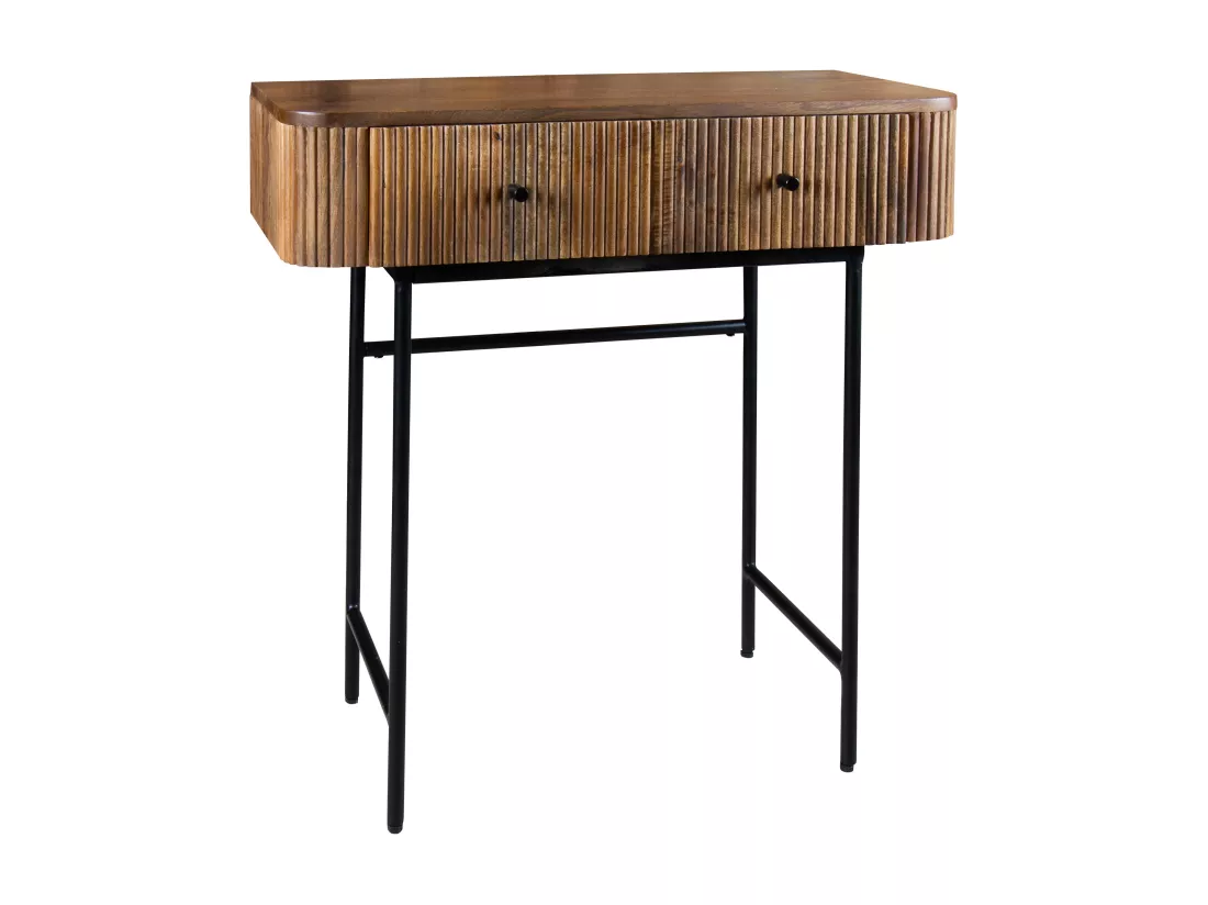 Now's Home - Console 2 Tiroirs En Bois Manguier Pied Metal Noir 80x35x80 Iquitos
