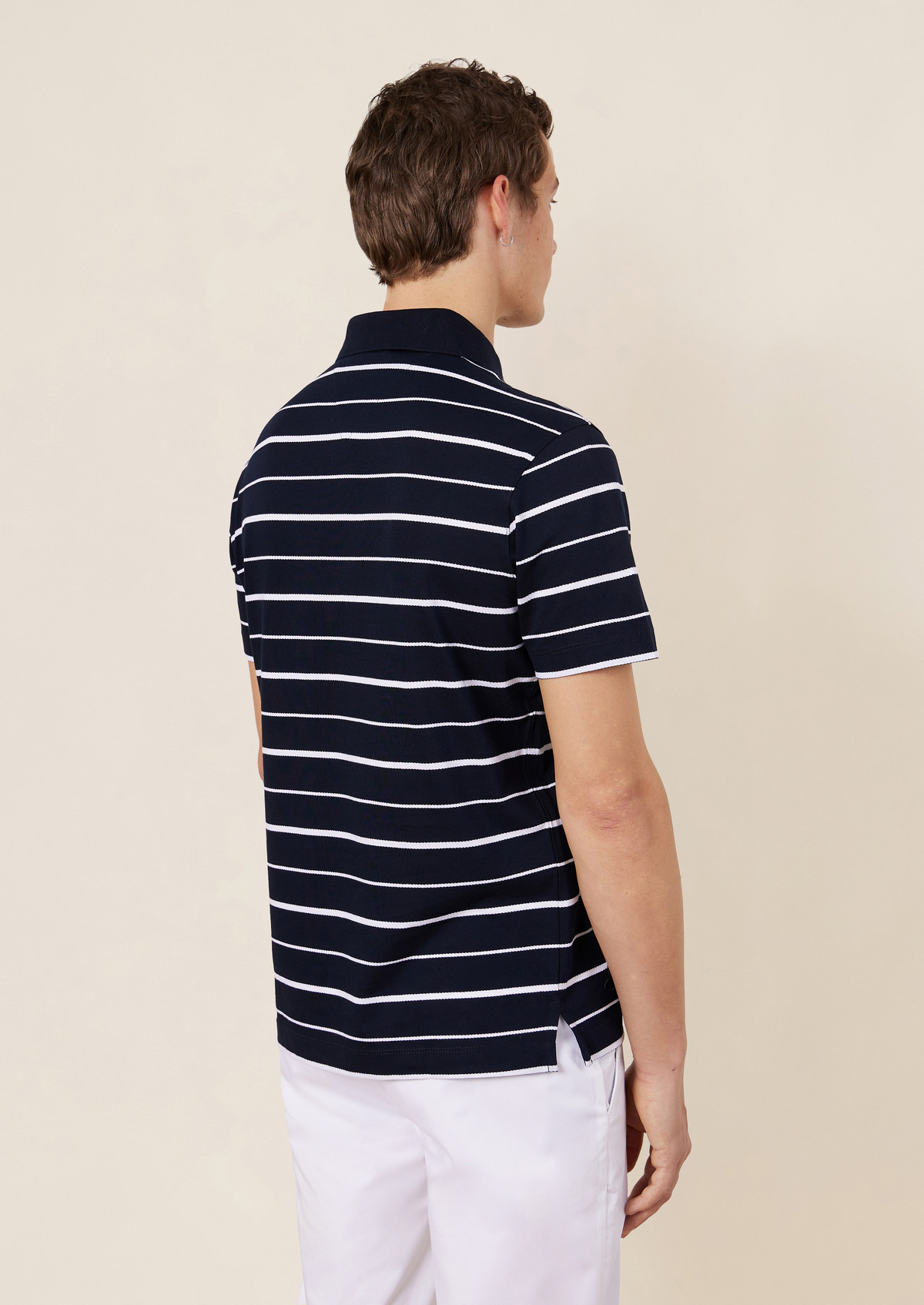 Polo manches courtes Slim en coton bleu marine à rayures blanches