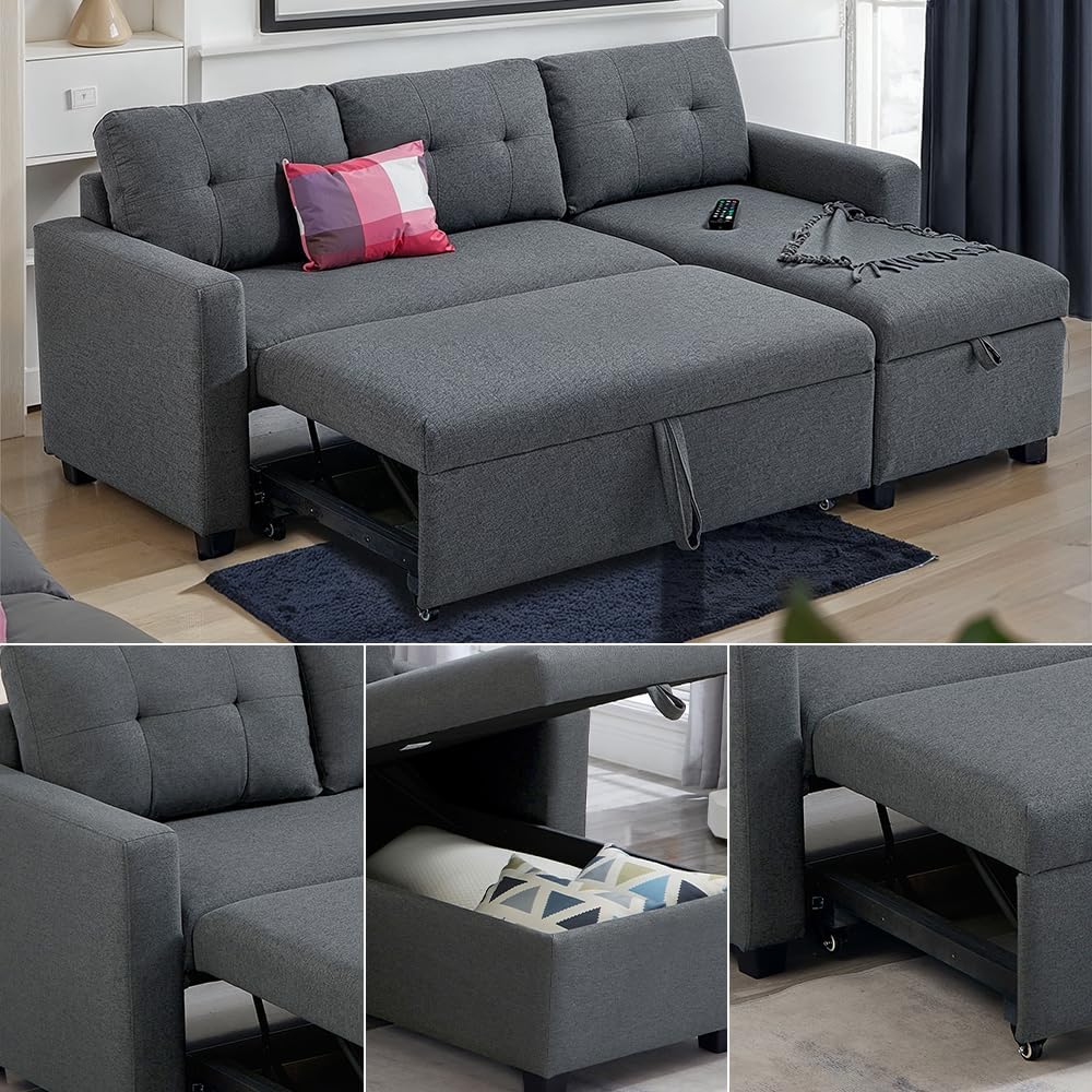 Sofa L Form Campina, Schlafsofa mit Bettkasten, Grau, 226 x 163 cm mit Schlaffunktion