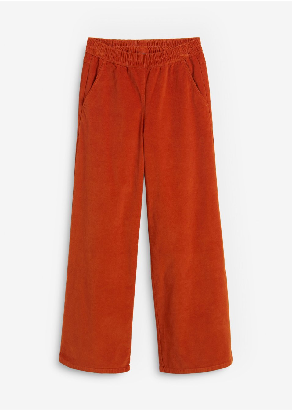 Pantalon large en velours côtelé avec taille haute confort, longueur cheville