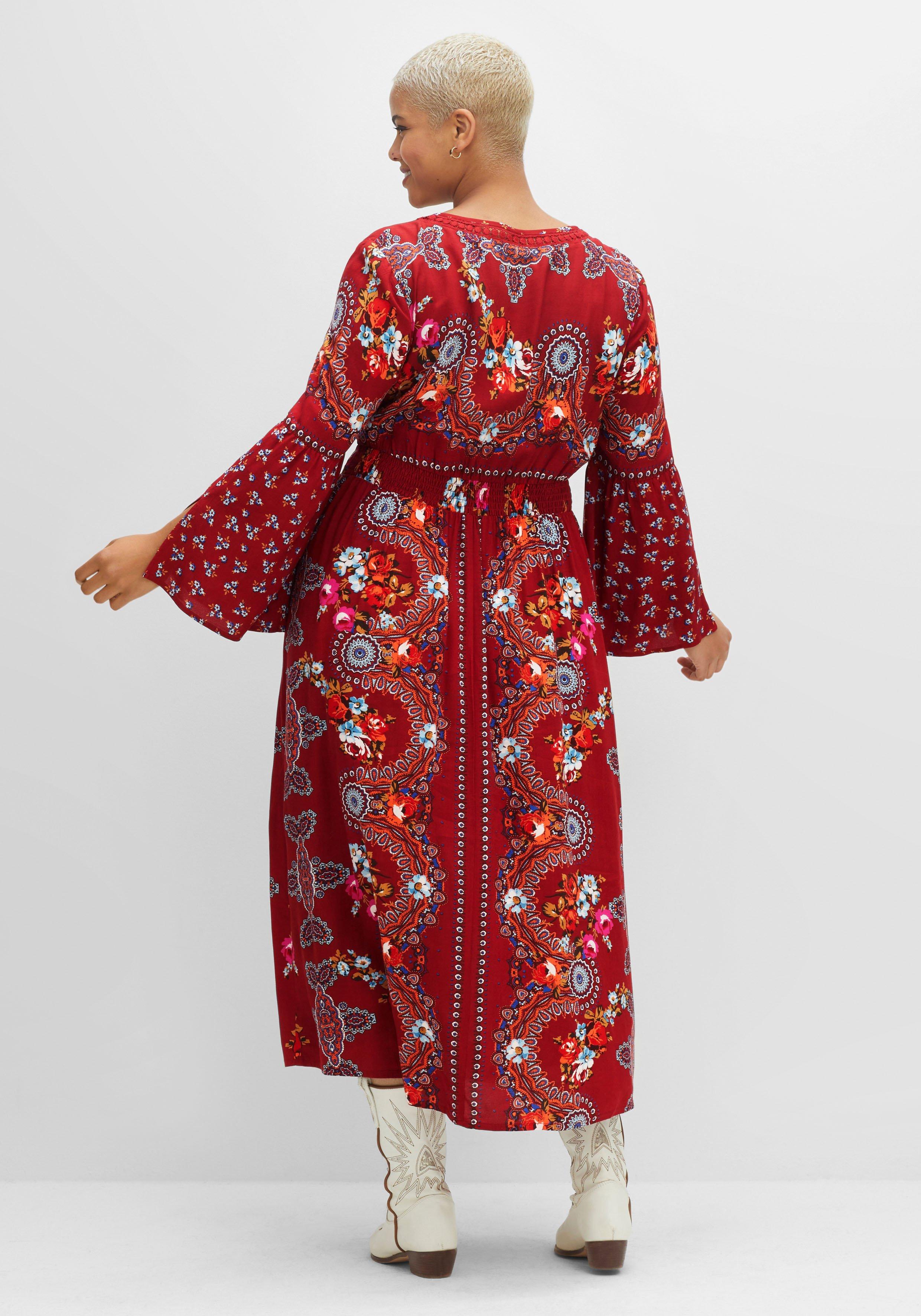 Maxikleid im Boho-Stil, mit Trompetenärmeln