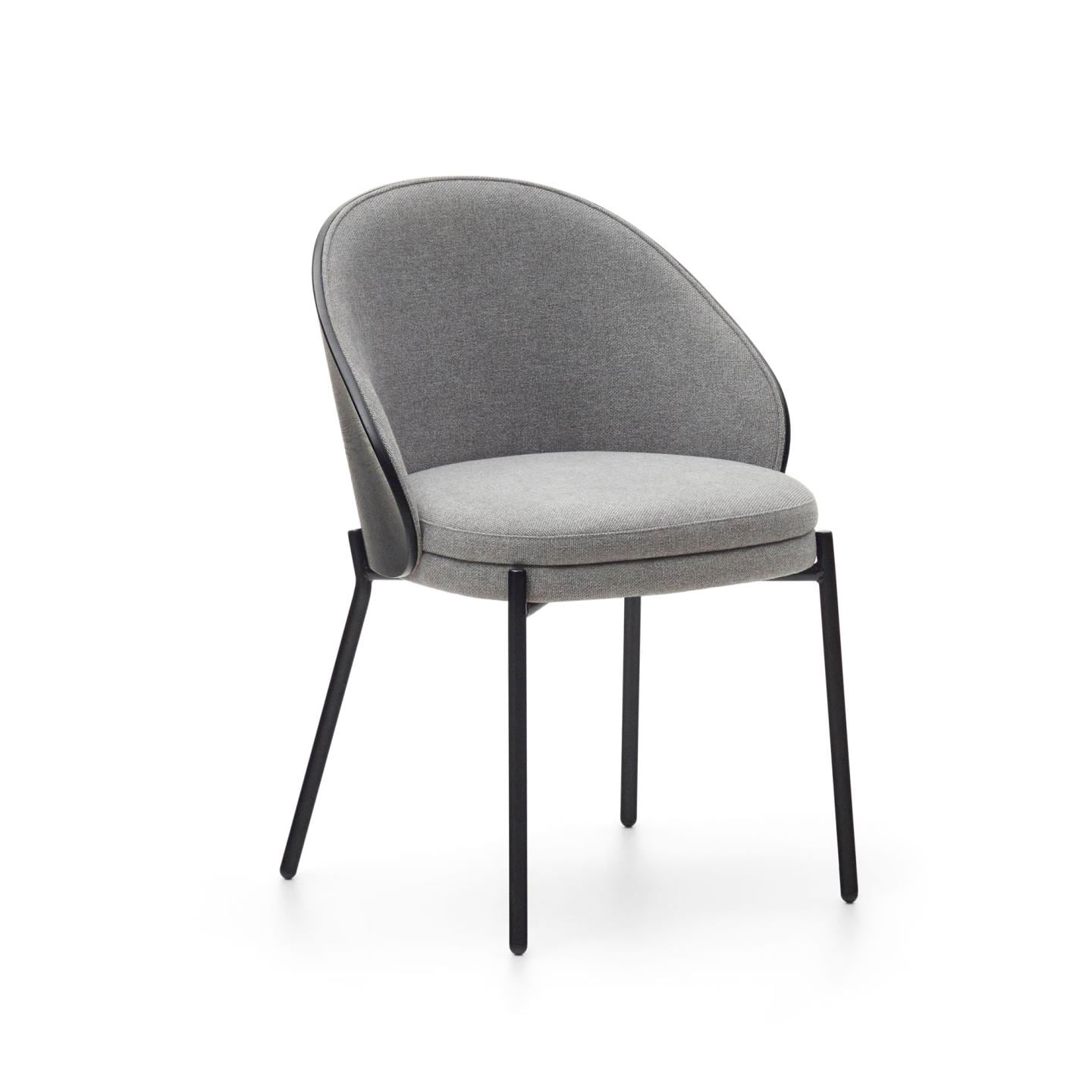 Kave Home Stuhl EAMY Chenille-Bezug hellgrau/Metall schwarz