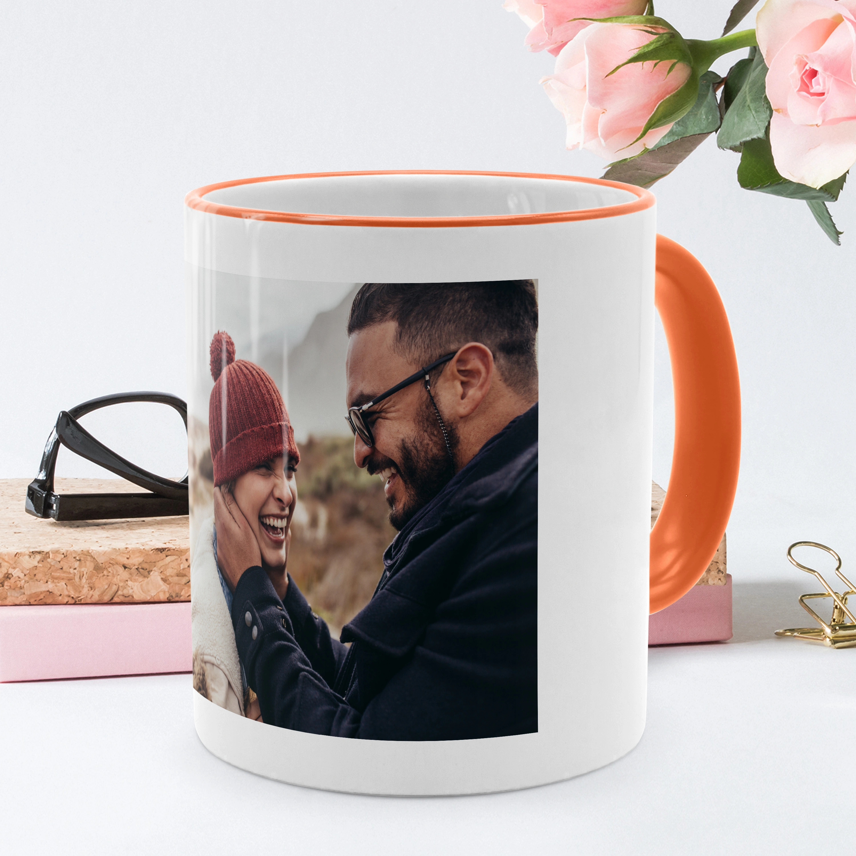 Kaffeebecher Color mit Foto selbst gestalten, 325 ml (Farbe: orange)