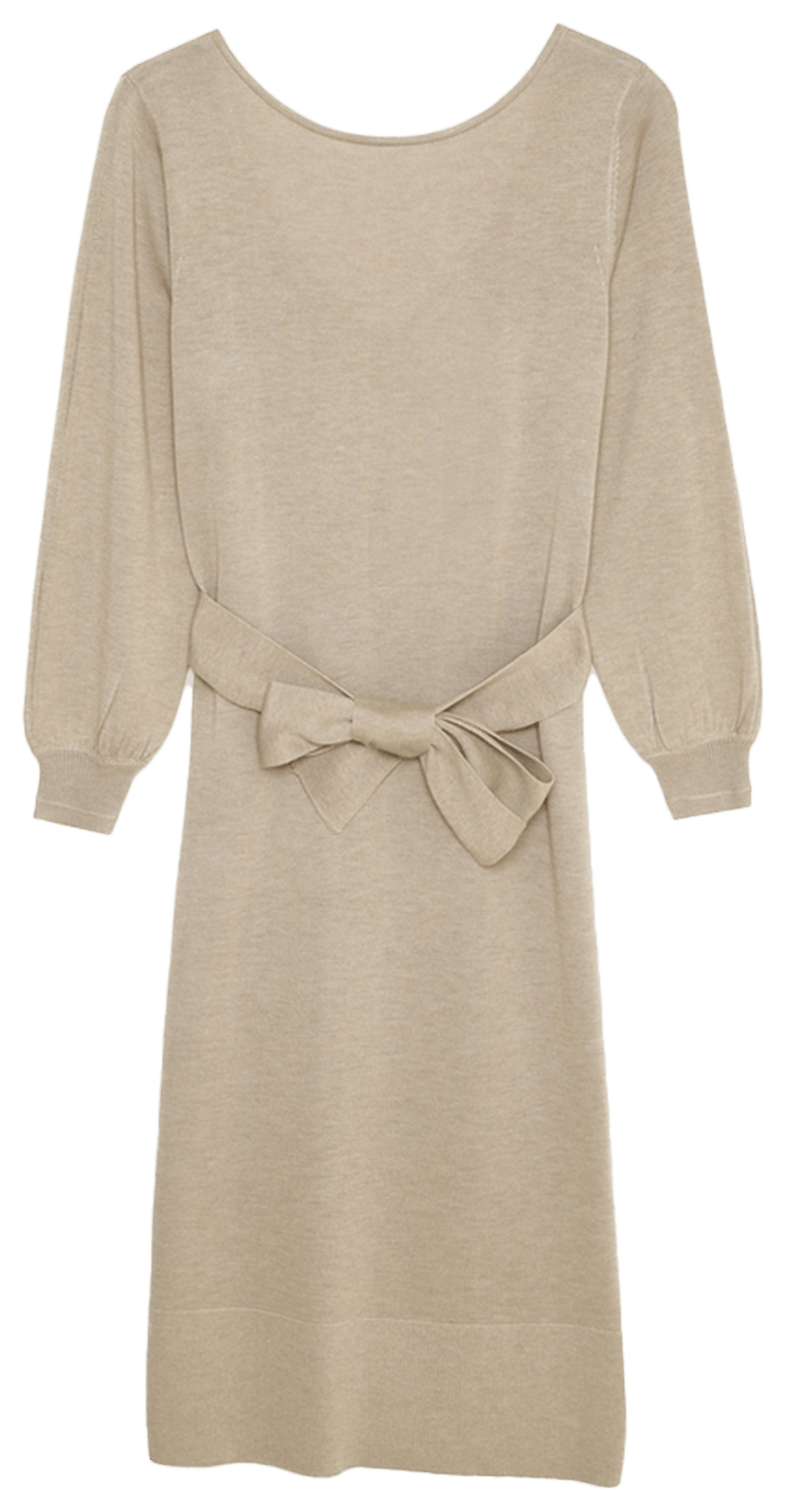 DAME - Robe midi col rond en maille mélangée| Beige