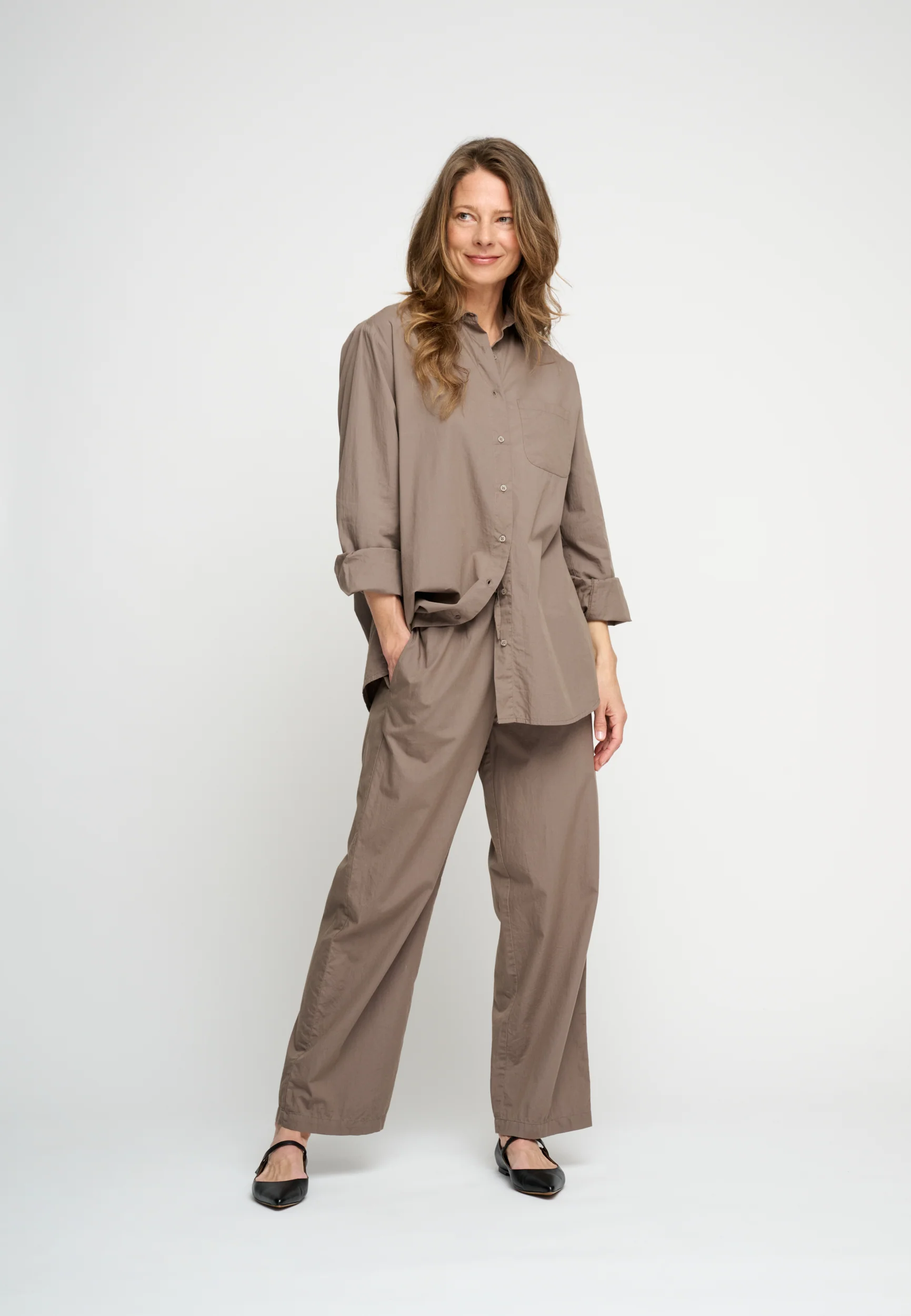 Moshi Moshi Mind  Gaia Poplin skjorte - Dark Taupe