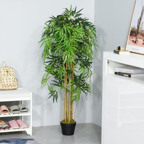 Planta artificial de bambu para decoração, cor verde.