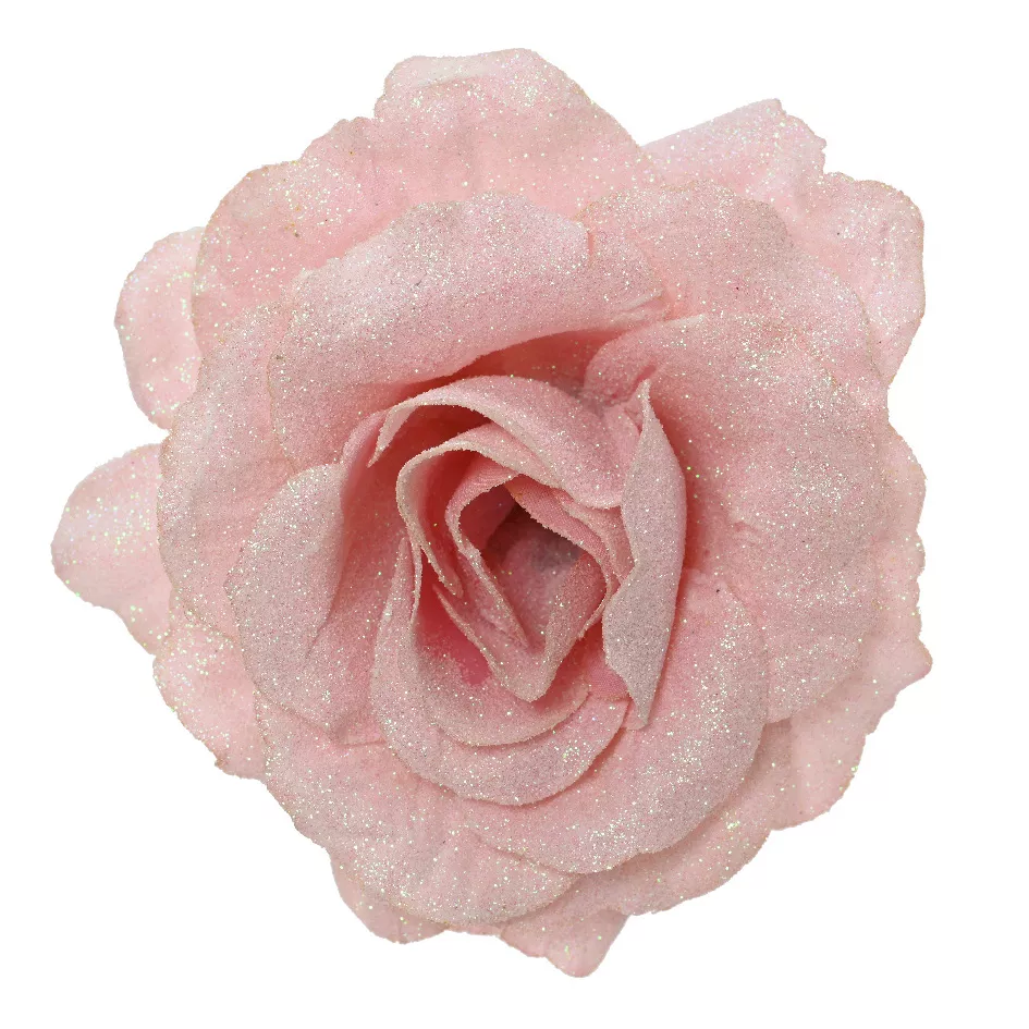 Fleur décorative sur pince (D12 cm) Scintillant Rose poudré