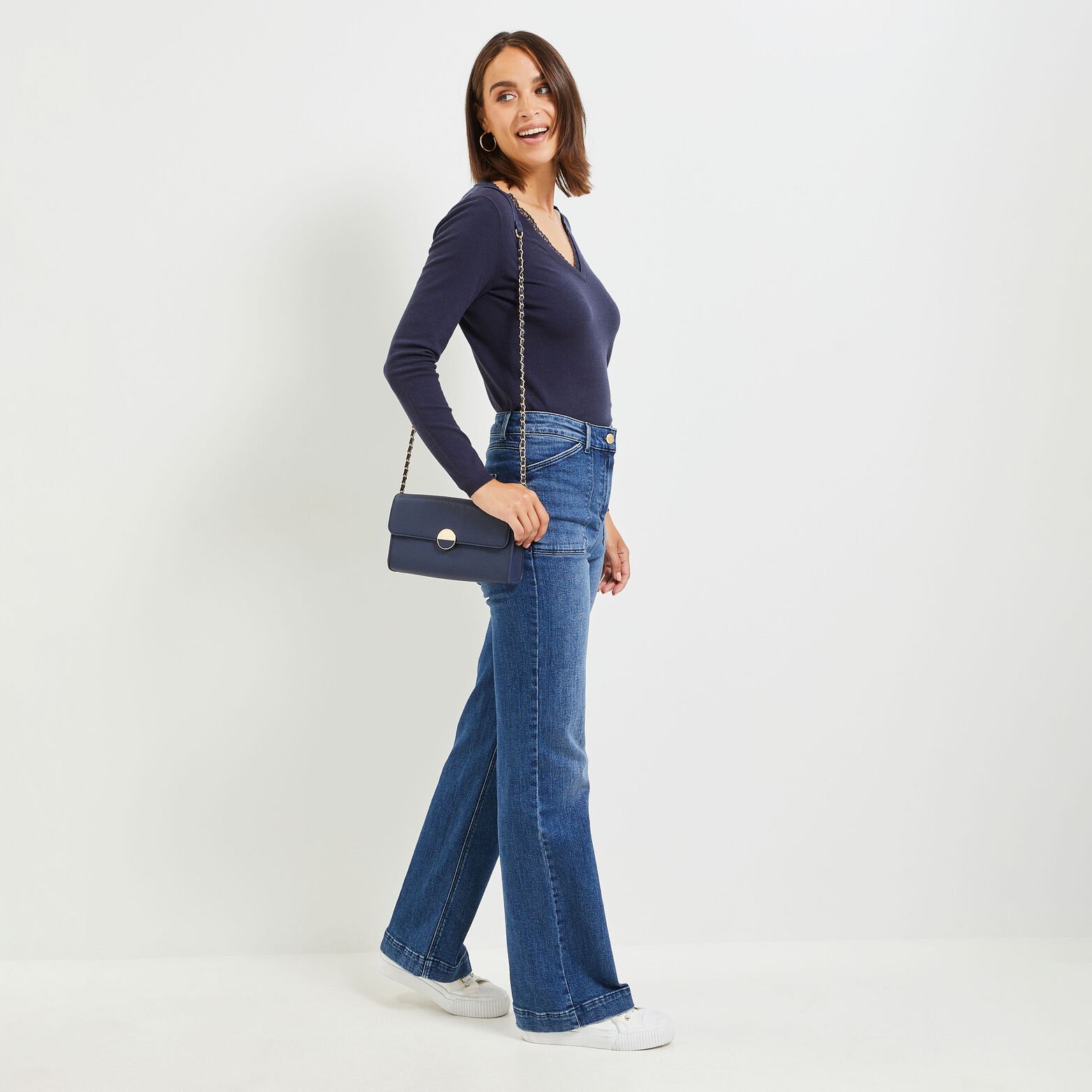 Pull col V femme