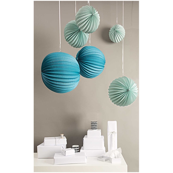 Lampions (x3) en papier couleurs aqua, D. 27 cm, 22,5 cm et 18,5 cm