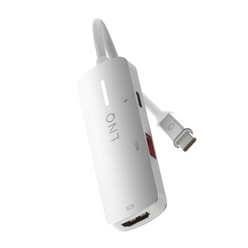 3in1 USB C Multiport Adapter HUB mit 1x USB 3.2 / 1x USB-C (PD/140W) / 1x HDMI 2.0 4K@60Hz (LQ49031) - Grau / Weiss