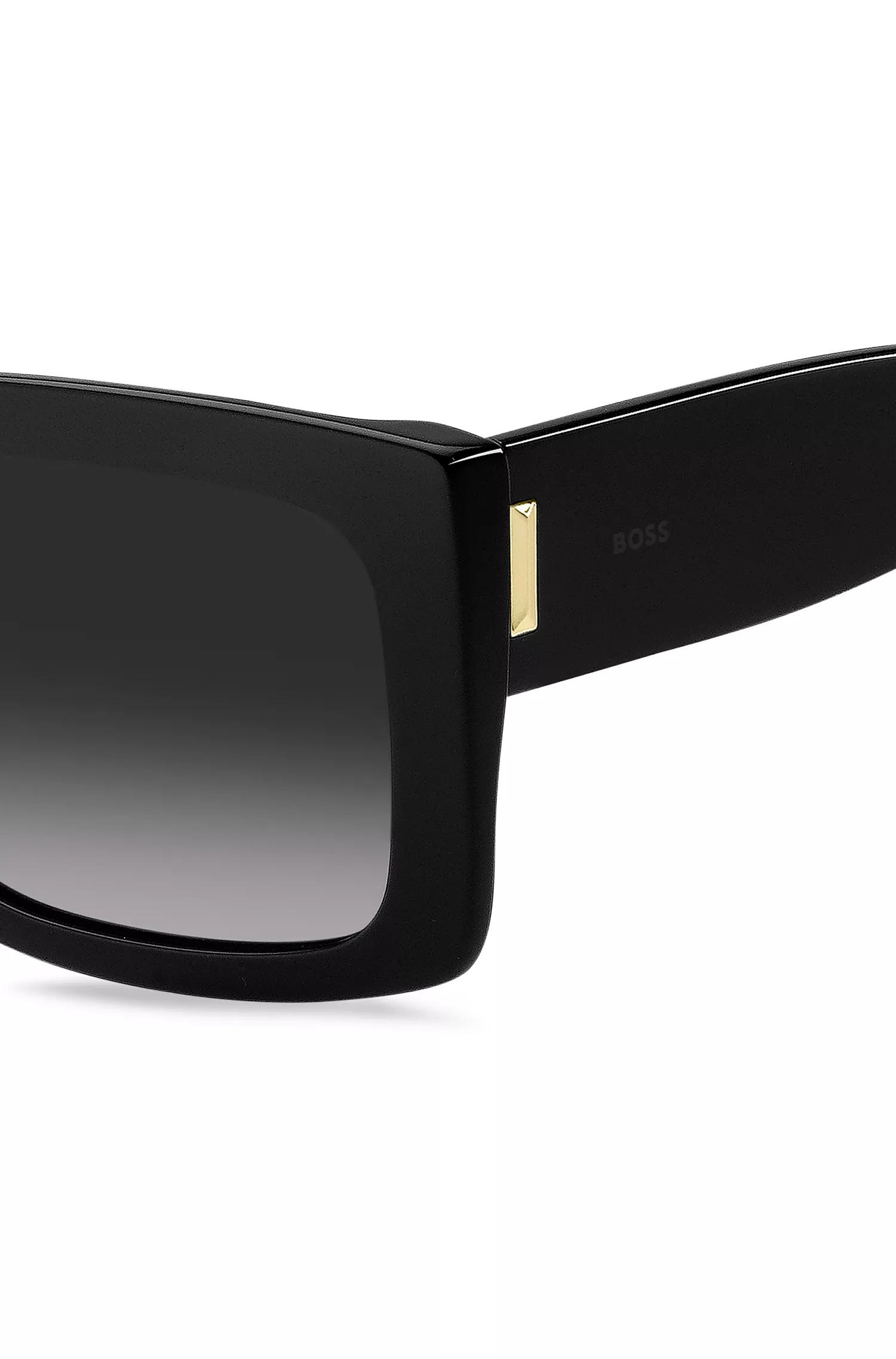 Óculos de sol BOSS em bioacetato preto com detalhes exclusivos.