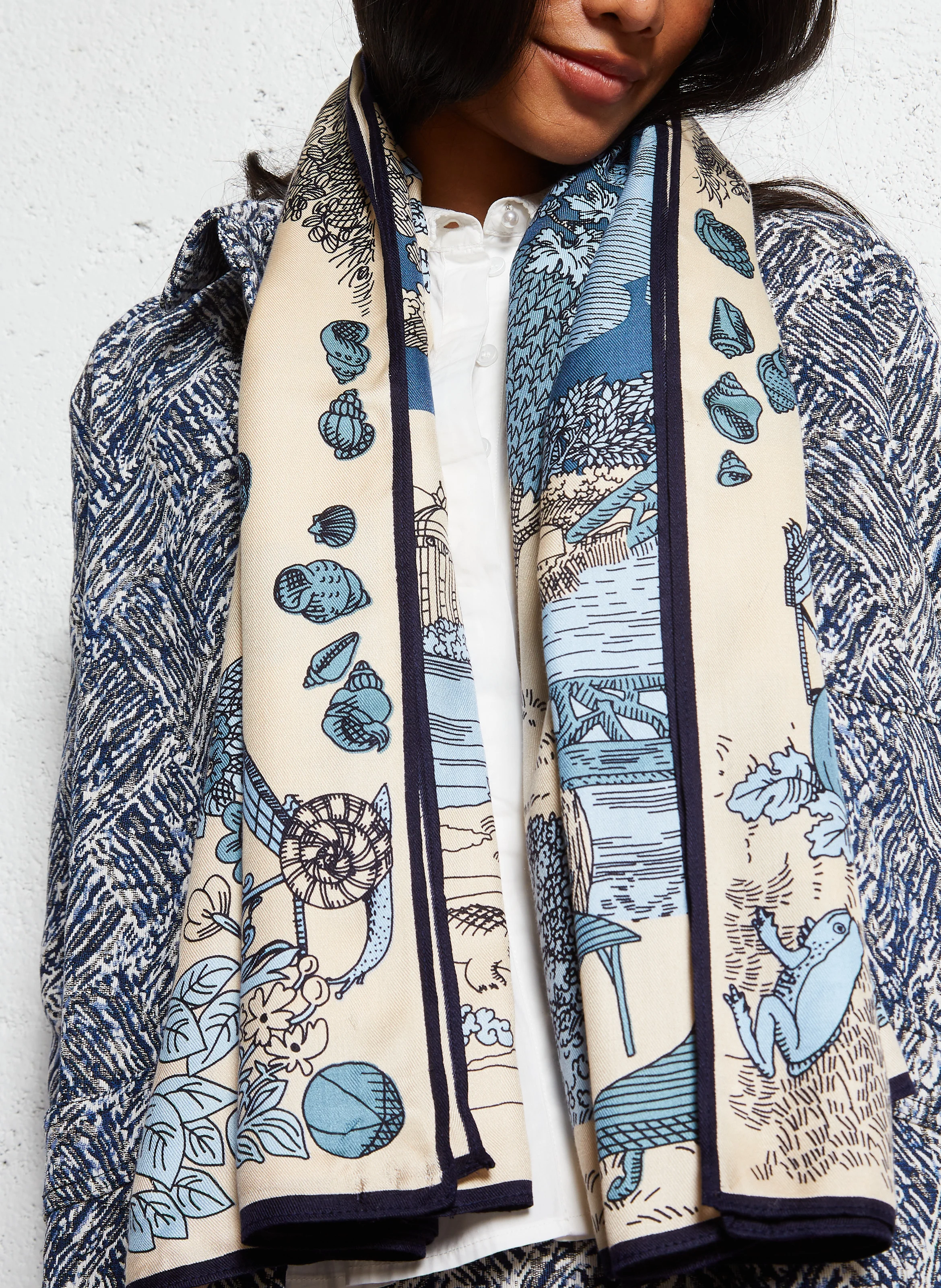 QUATRE SAISONS - Foulard en soie mélangée imprimé | Bleu