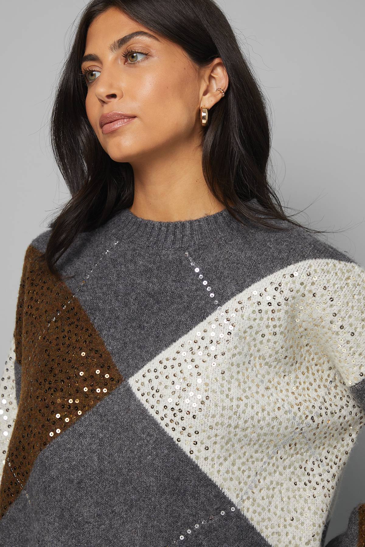 Wallis synthétiquell Argyle Oversize Gris