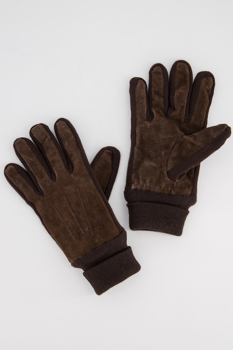 Leder-Handschuhe, Veloursleder, Strick-Einsätze, warmes Futter