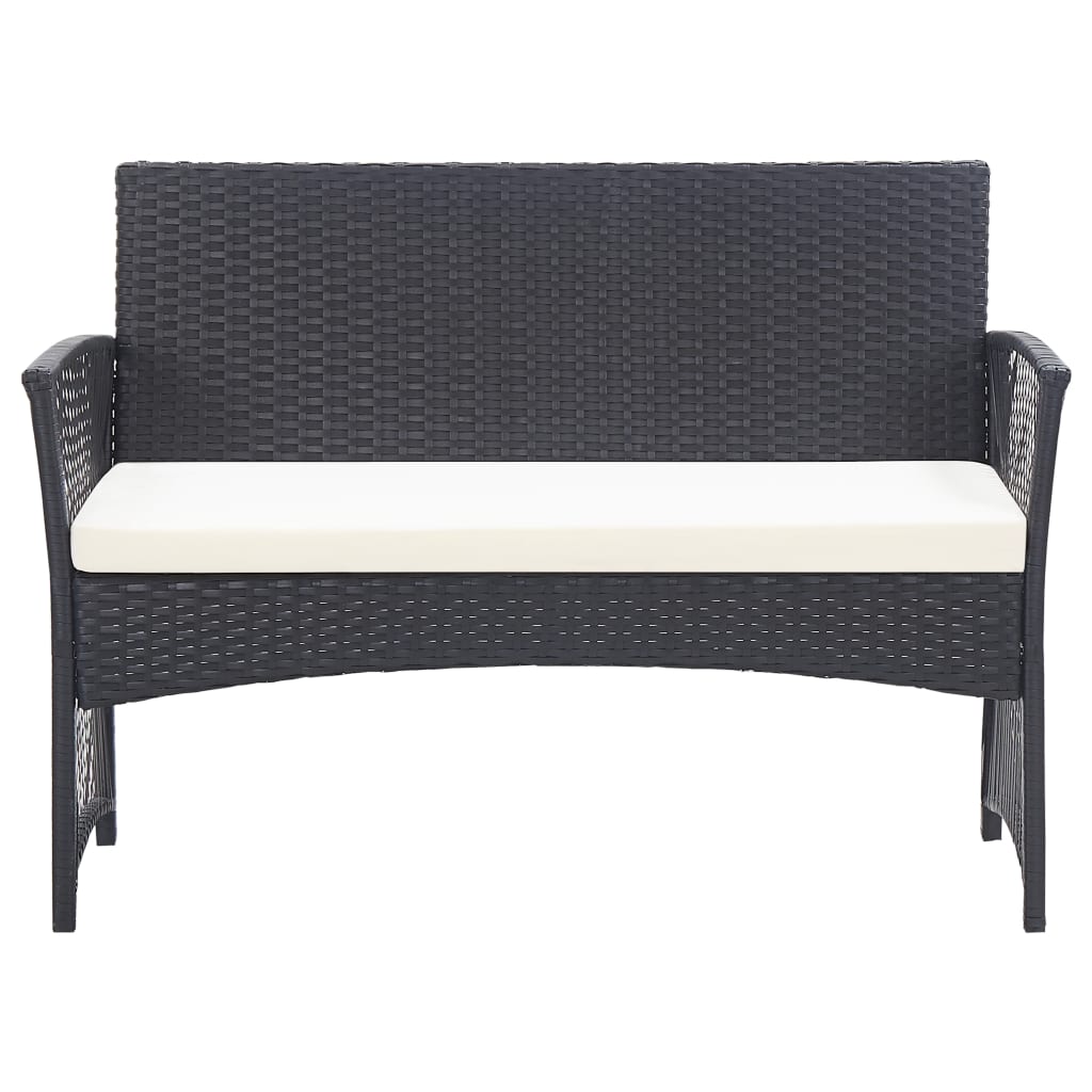 Salon de jardin meuble d'extérieur ensemble de mobilier 4 pièces avec coussin résine tressée noir