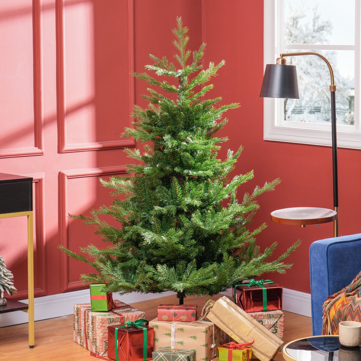 HOMCOM 180 cm Kunstkerstboom, Levensecht, Dichte Takken, Kerstboom met 1942 Takpunten, Realistische Look voor Kerstvieringen, Groen