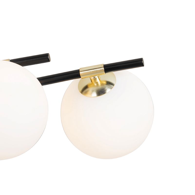 Plafondlamp zwart met goud en opaal glas 8-lichts - Lynn