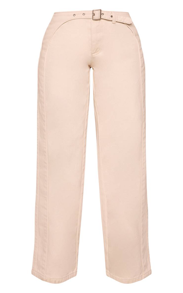 Ecru Jean Petite À Jambes Larges En Denim Avec Détail Panneau Ceinture