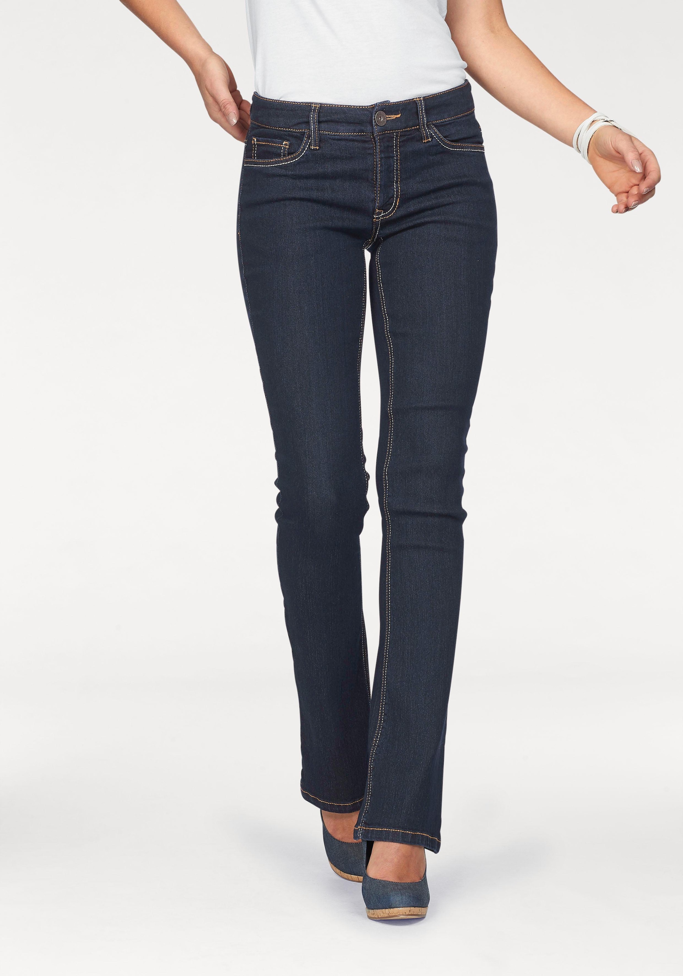Arizona Bootcut-Jeans »mit Kontrastnähten«, normale Leibhöhe,  Bootcut,  5-Pocket-Style,  dunkle Waschung