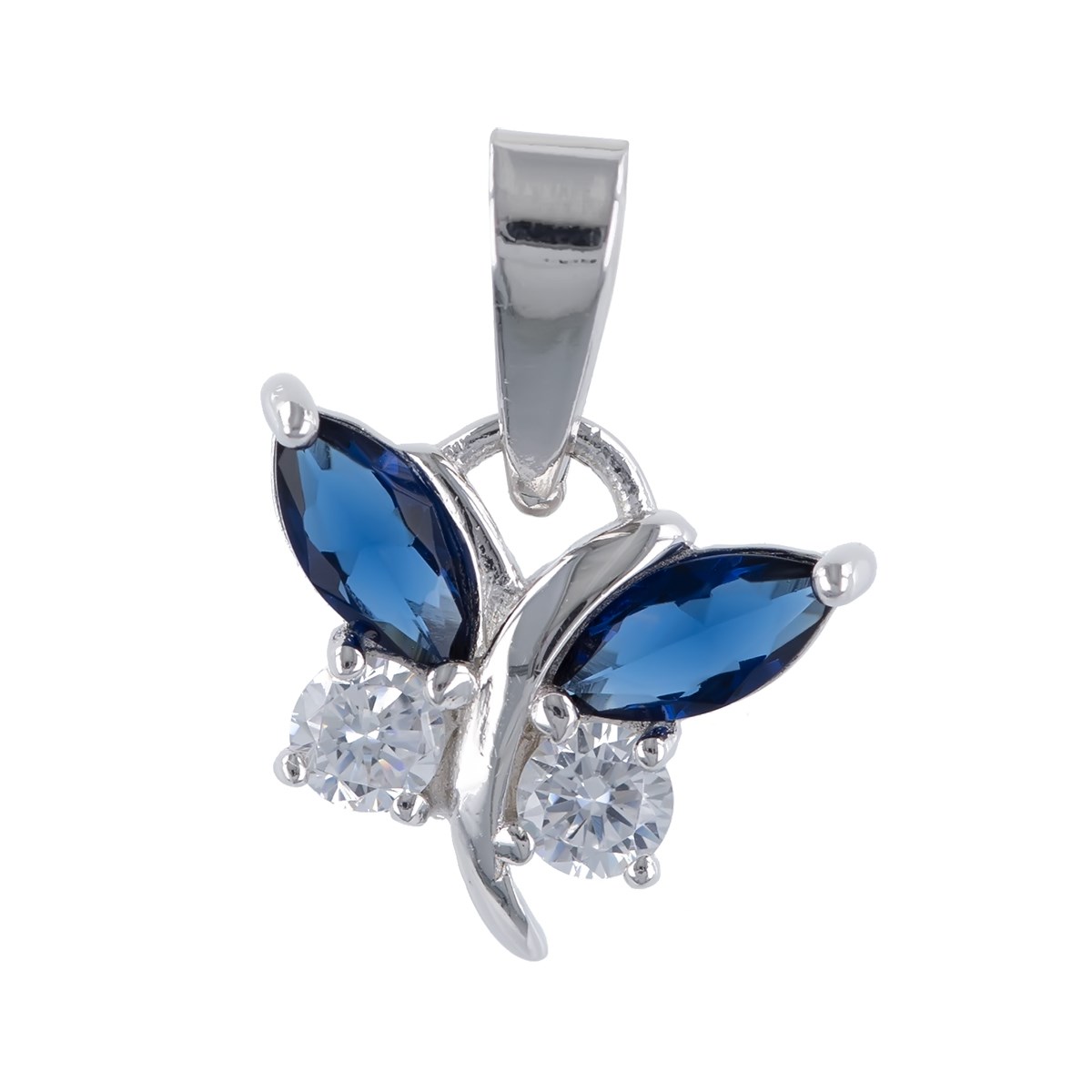 Pendentif argent rhodié cubic zirconia et saphir synthétique papillon