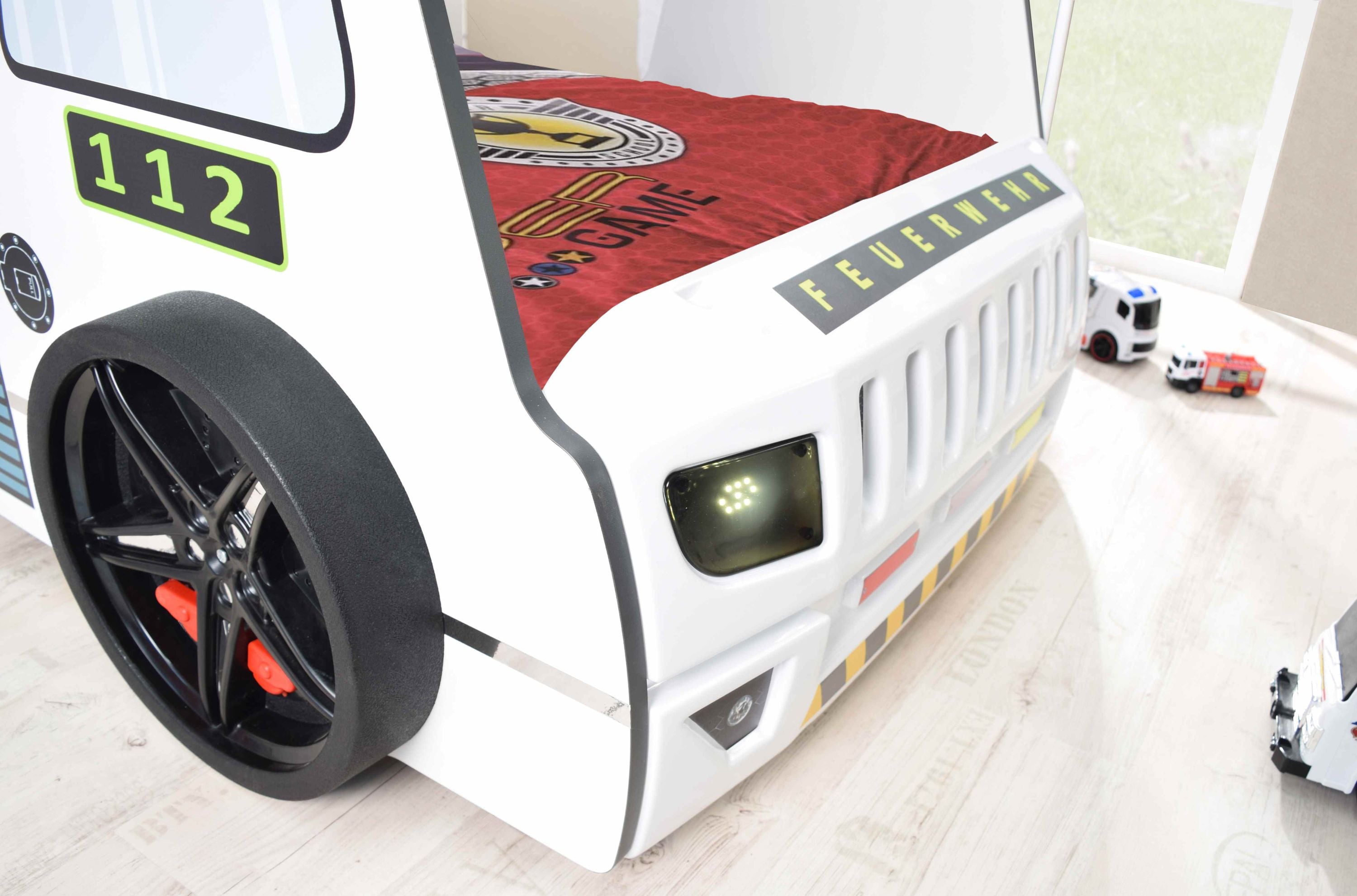 Autobett Kinder 90x200 cm Feuerwehrbett 